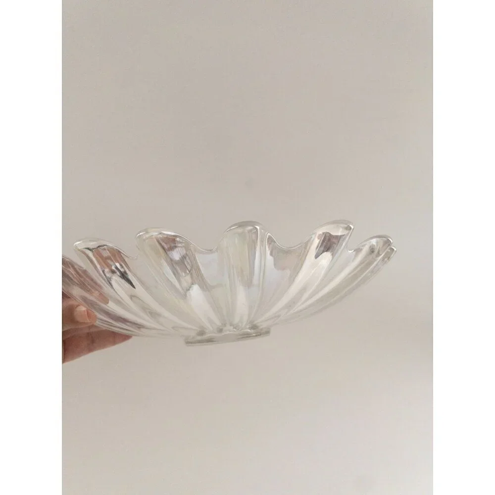 Iridescent Carnival Glass Decorative Plate With Scalloped Edges 10